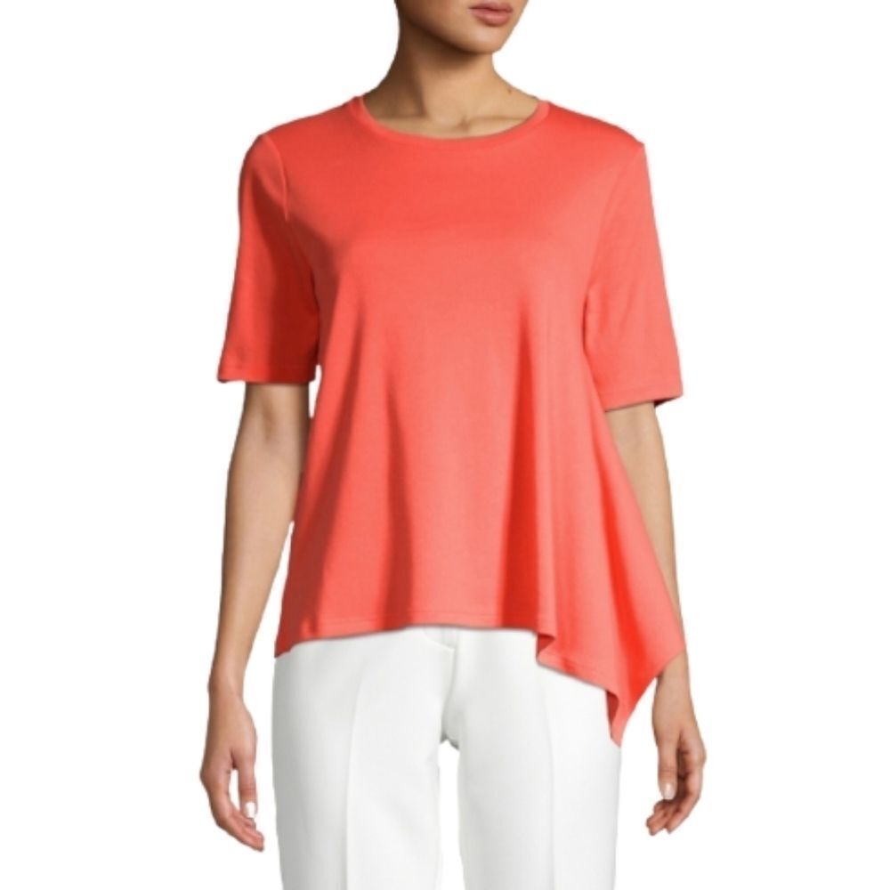 En Thread Coral Asymmetrical Short Sleeve Cotton Top Womens Size S
